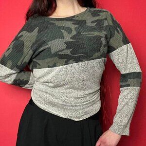 Grey and camo long sleeve sweater​​​​​​​​​​​​​​​